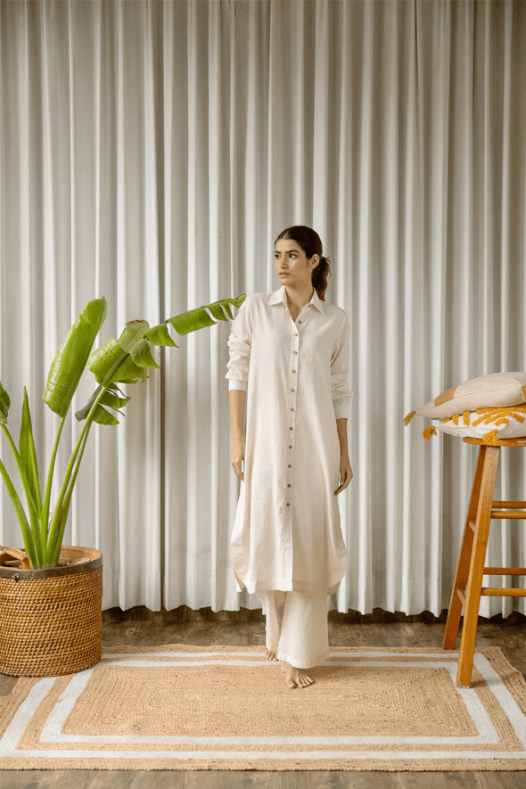 Off-White Cotton Weaved Co-ord Set (Set of Two)