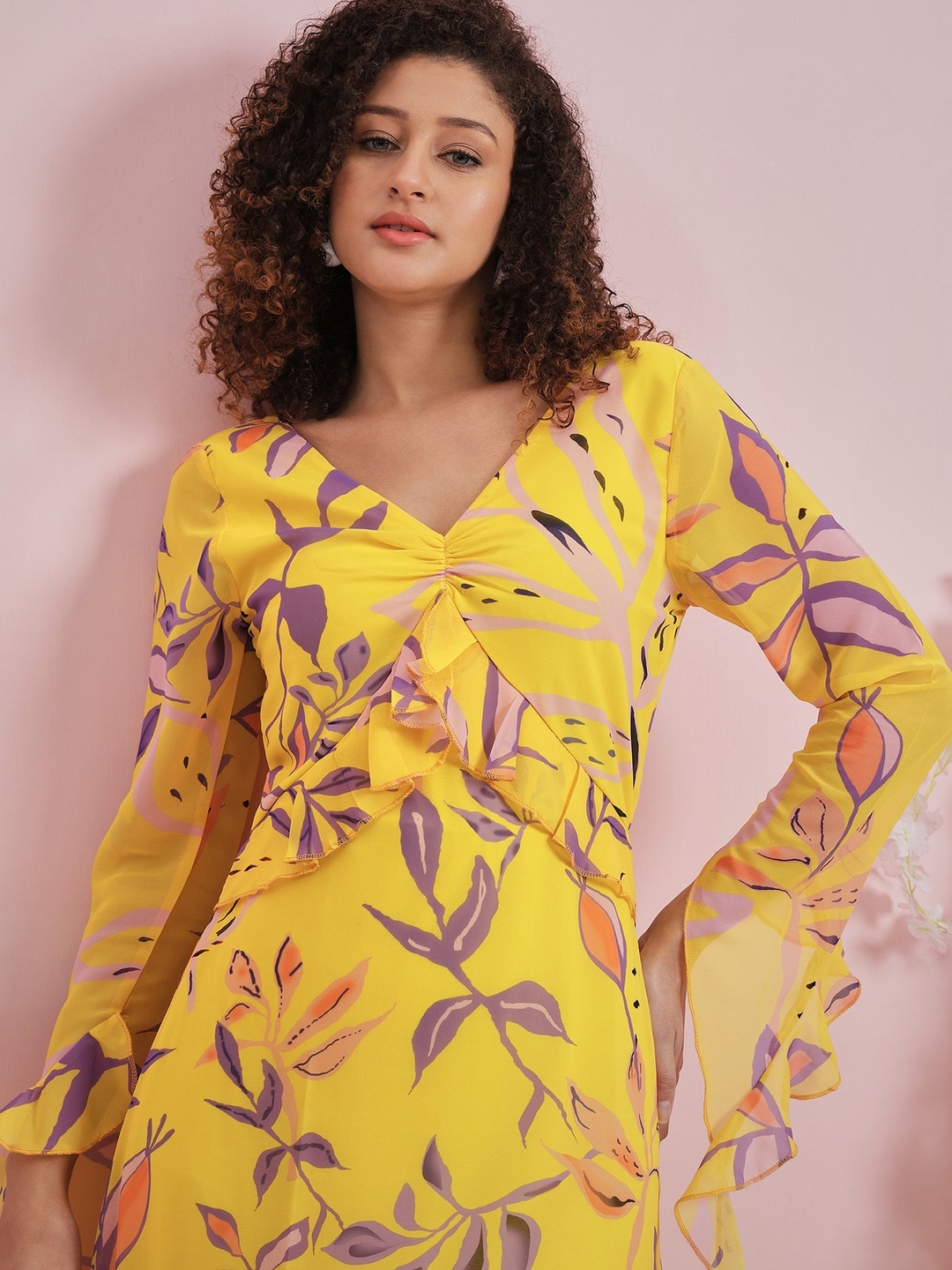 Athena Floral Printed Ruffled Georgette Maxi Dress