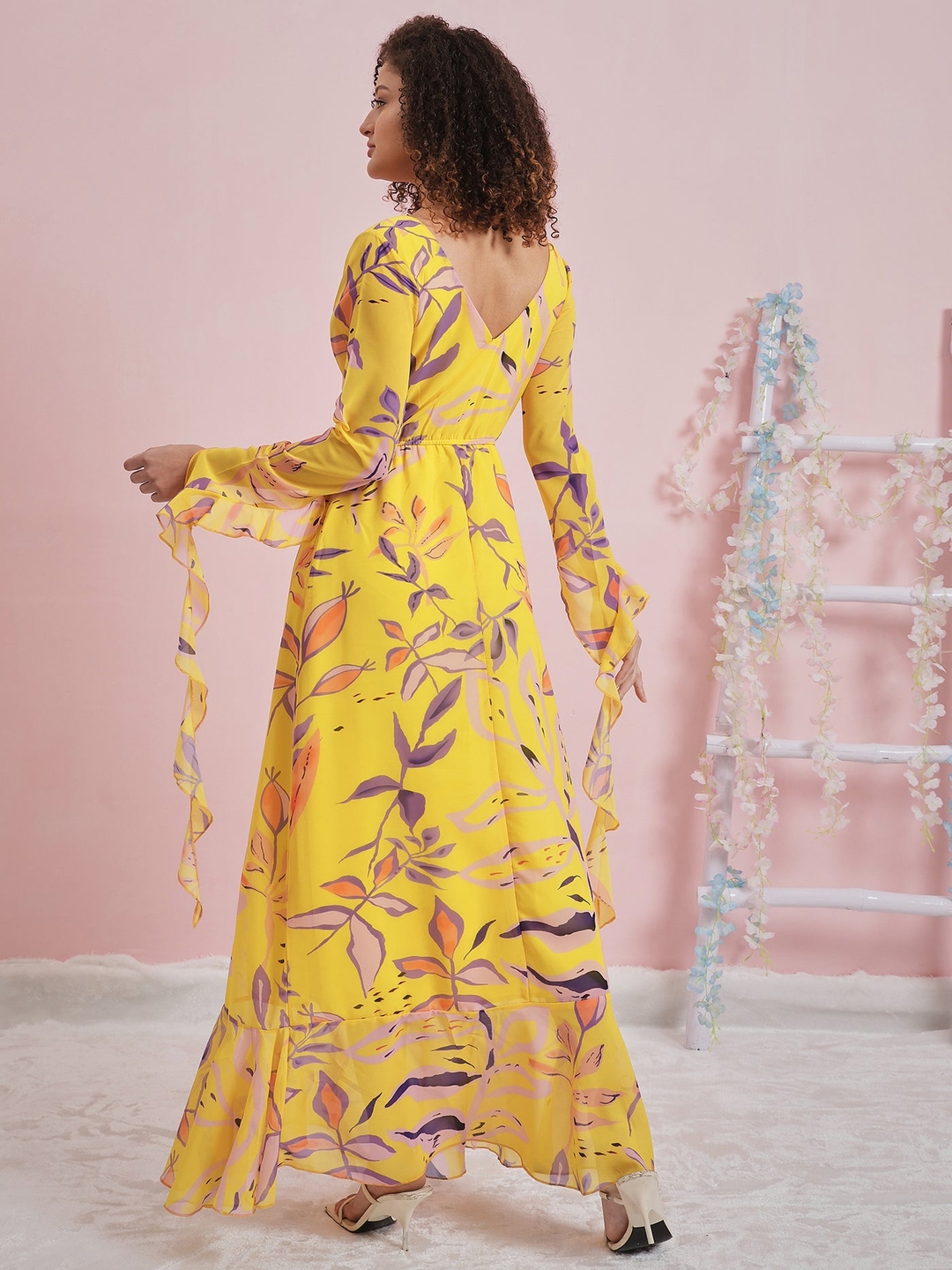 Athena Floral Printed Ruffled Georgette Maxi Dress