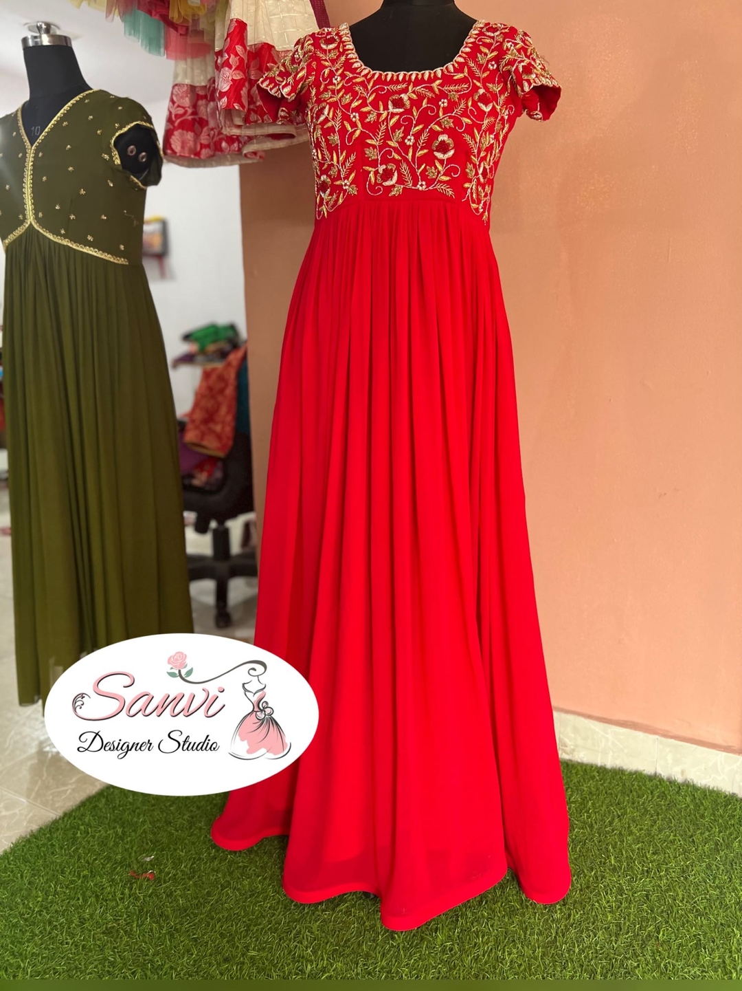 Red georgette long dress
