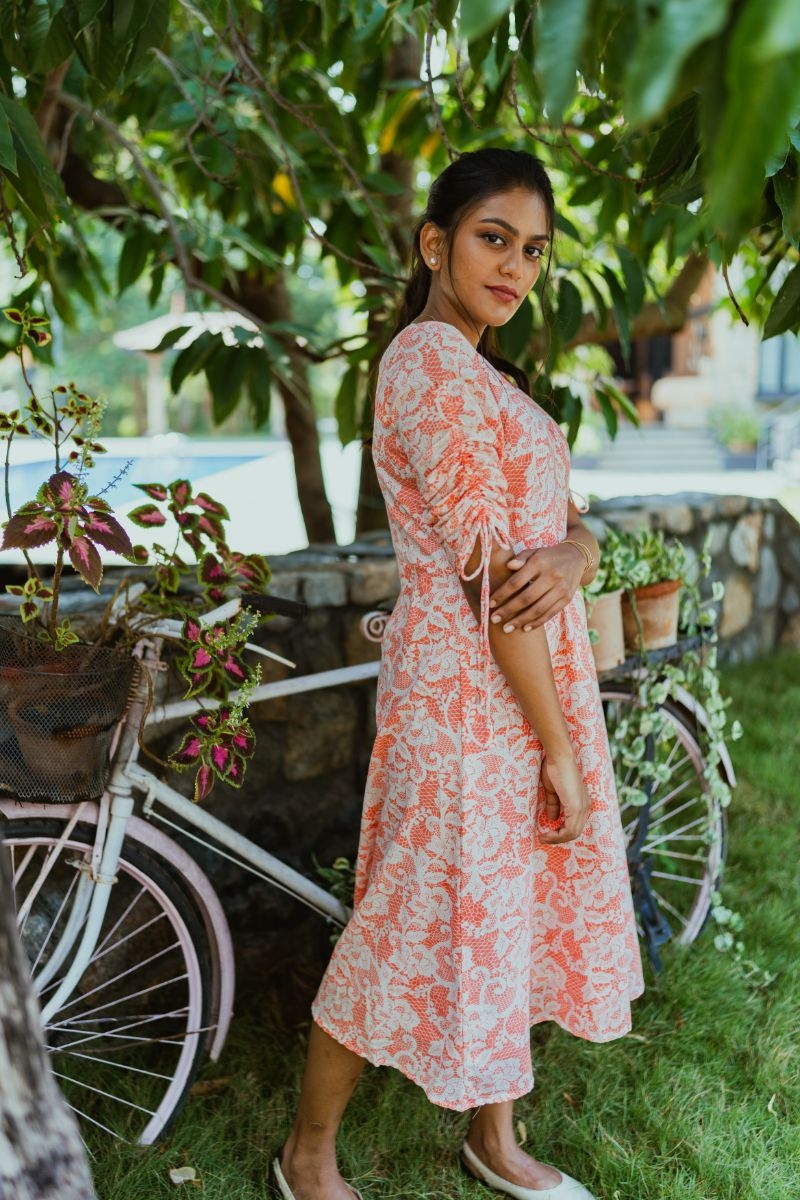 Orange and White Cotton Dress