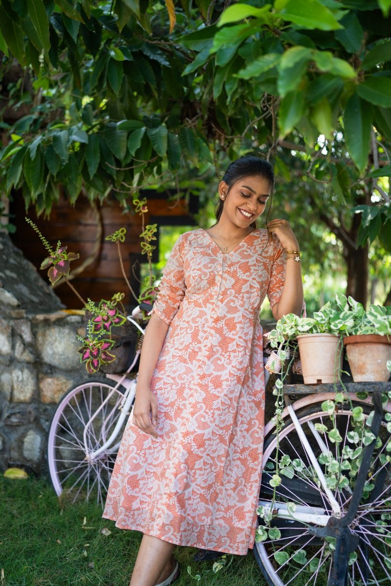 Orange and White Cotton Dress