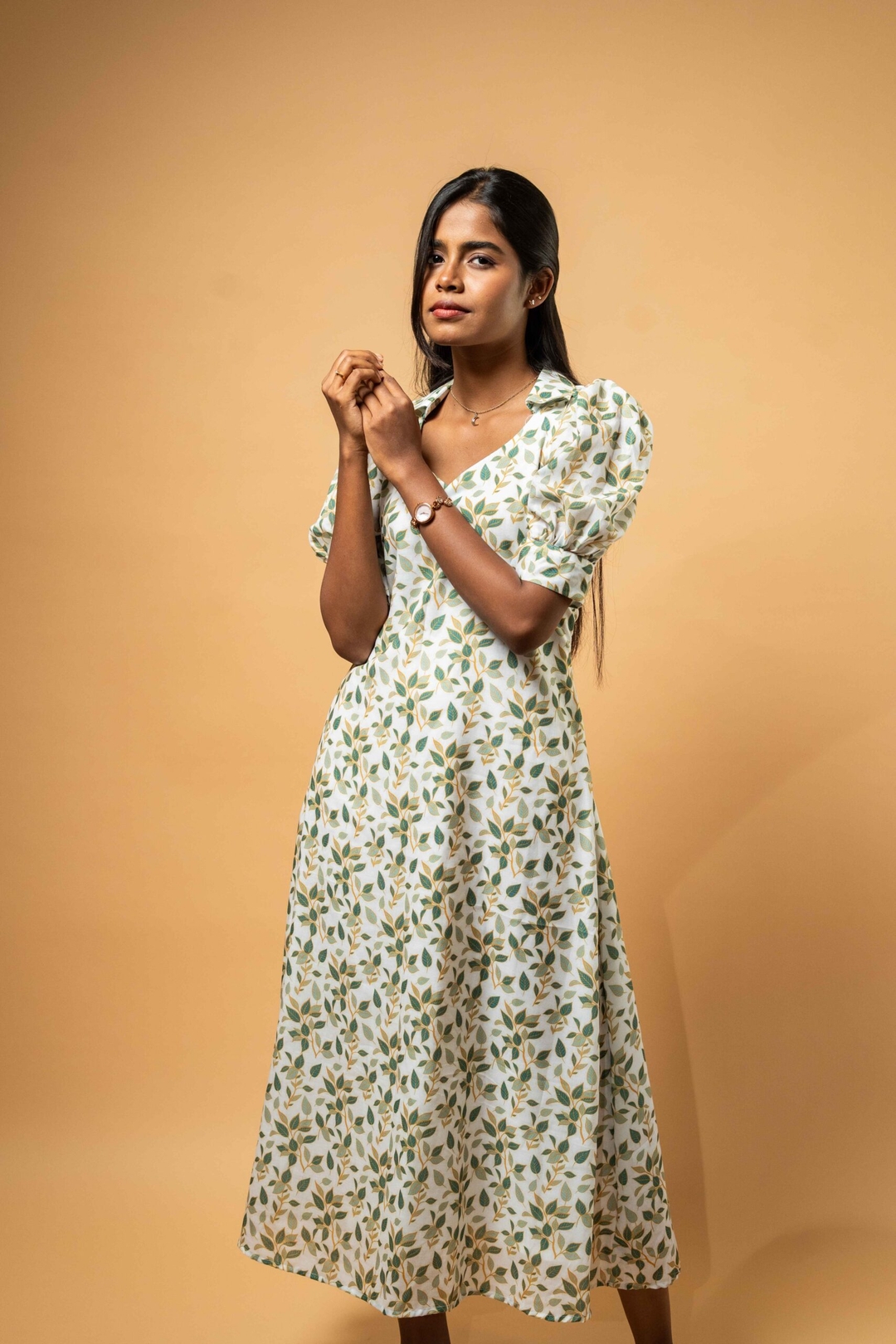 Leaf Printed Cotton Dress