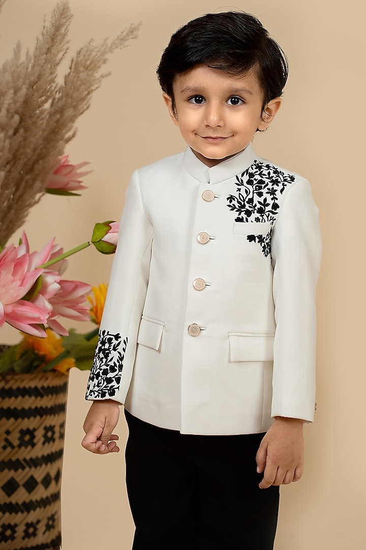 White Suiting Embroidered Bandhgala Jacket Set