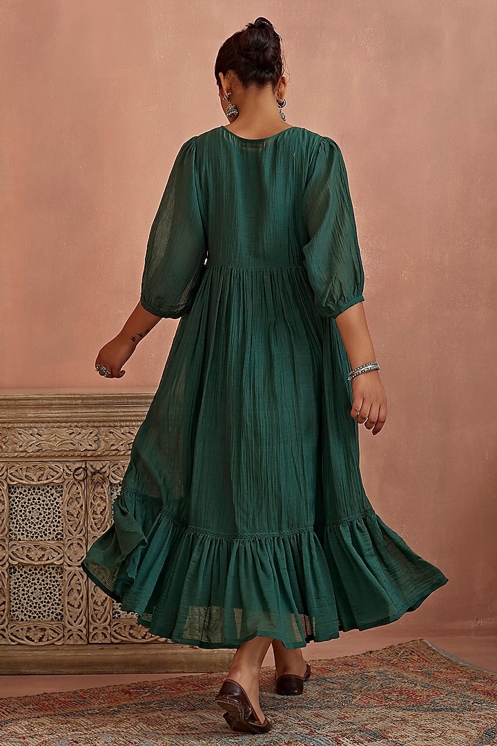 Teal Chanderi Hand Embroidered Dress