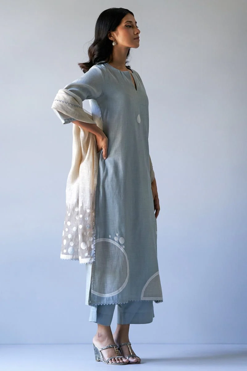 Light Grey Woven Kurta With Cotton Satin Bottom