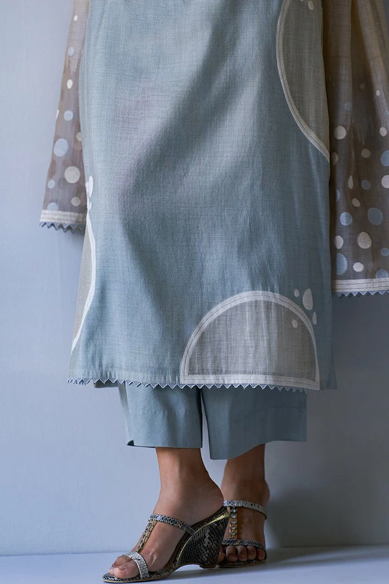 Light Grey Woven Kurta With Cotton Satin Bottom