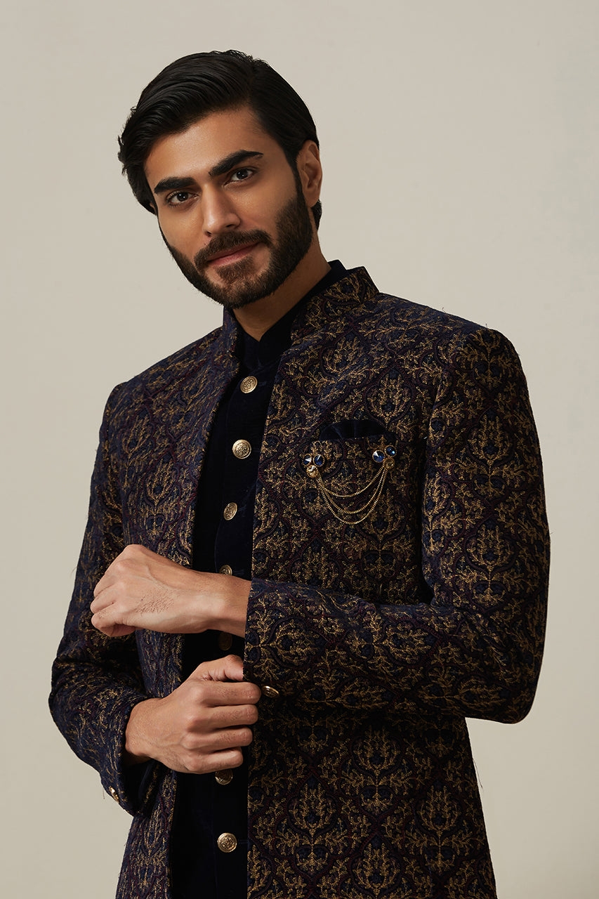 Royal Blue Velvet Indo Western Set