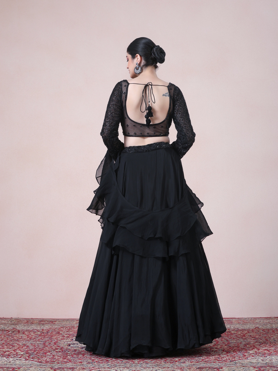 Refined Black Ruffles Organza Skirt Top Set