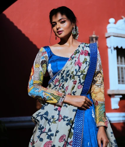 Blue Lehenga with Kalamkari Handwork Blouse