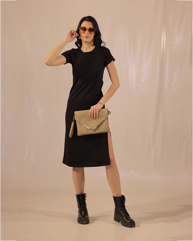 Black T-shirt Dress With Slit