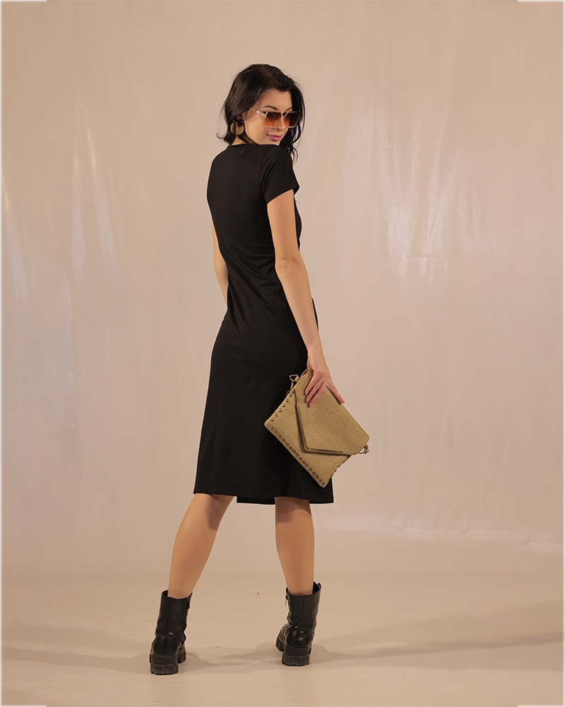 Black T-shirt Dress With Slit