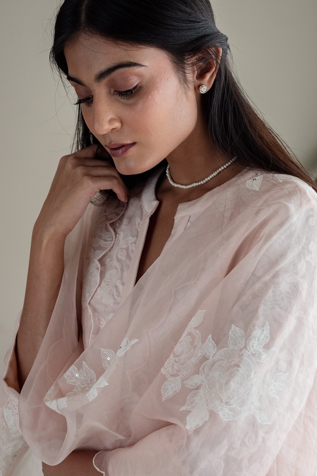 aya Kurta In Pink Jacquard And Chanderi With Pants
