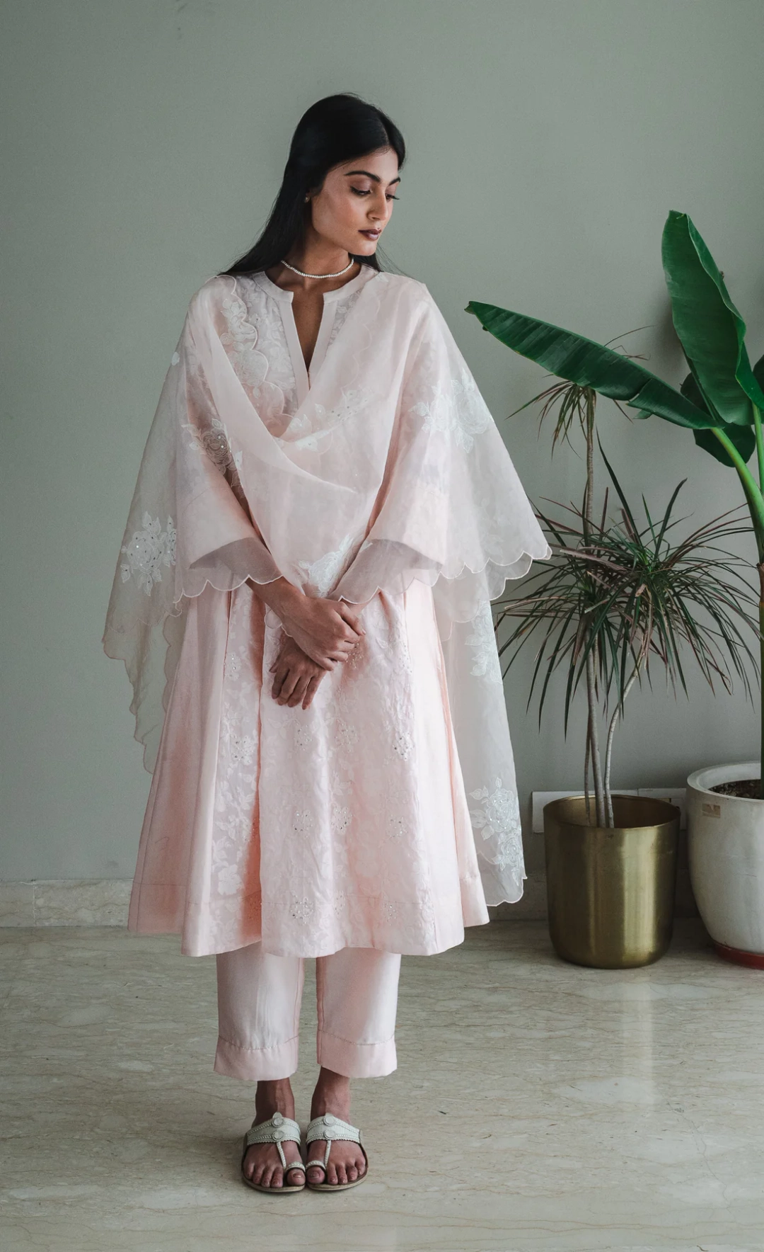 aya Kurta In Pink Jacquard And Chanderi With Pants