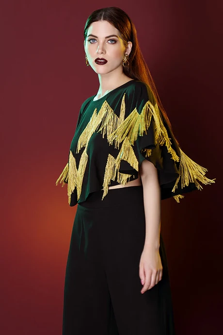 Summiyya In Our Heartbeat Gold Fringe Embroidered Cape