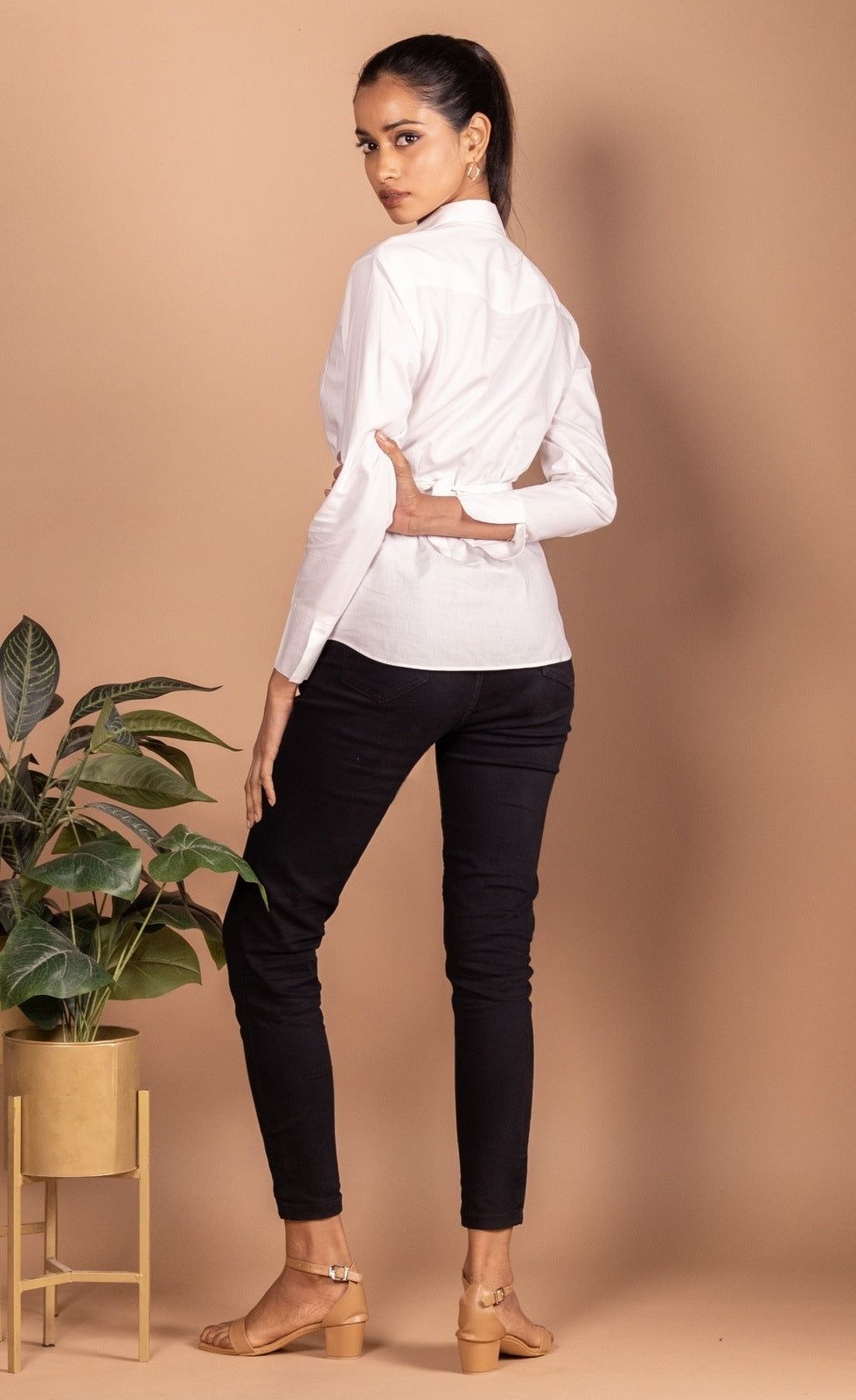 White Flower Belted Shirt