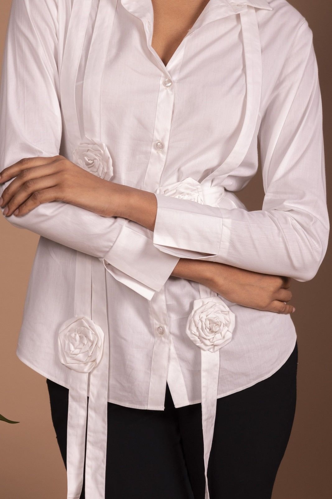 White Flower Belted Shirt