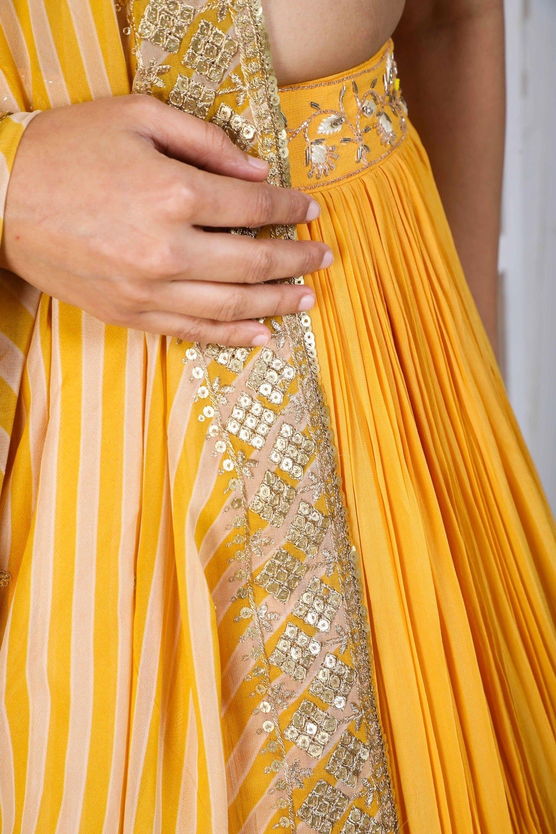 Mustard Yellow Lehenga Choli With Handwork Blouse And A Georgette Dupatta