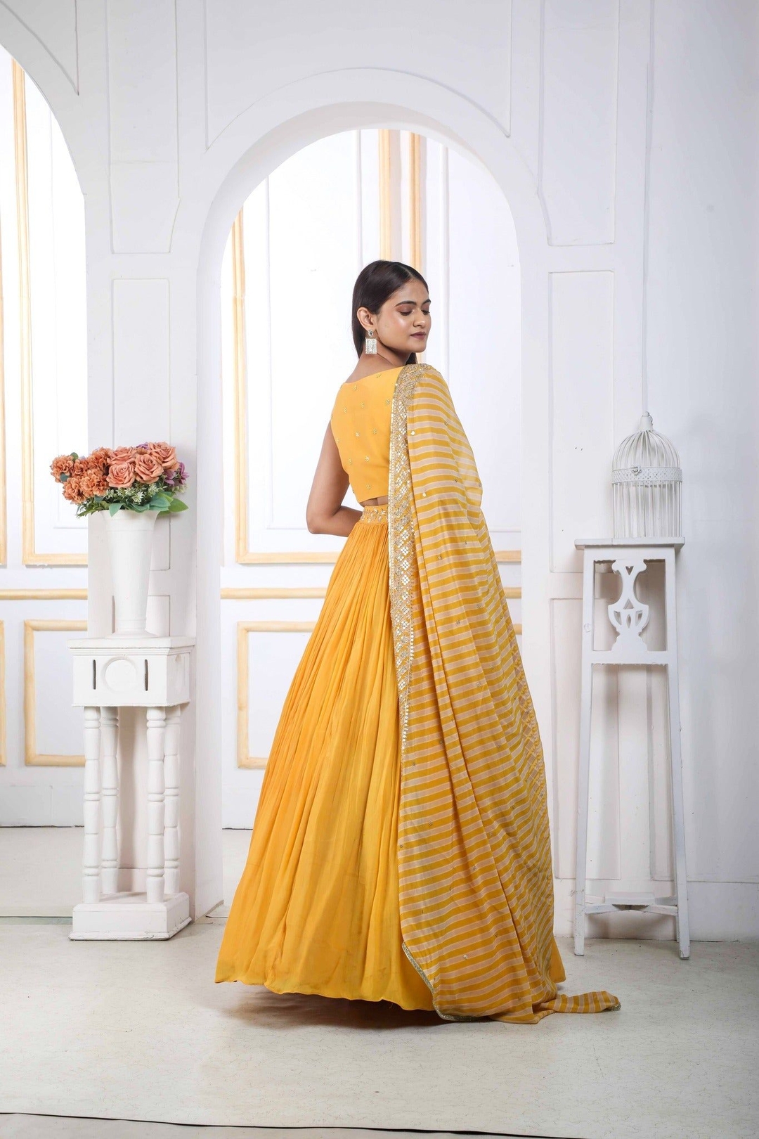 Mustard Yellow Lehenga Choli With Handwork Blouse And A Georgette Dupatta