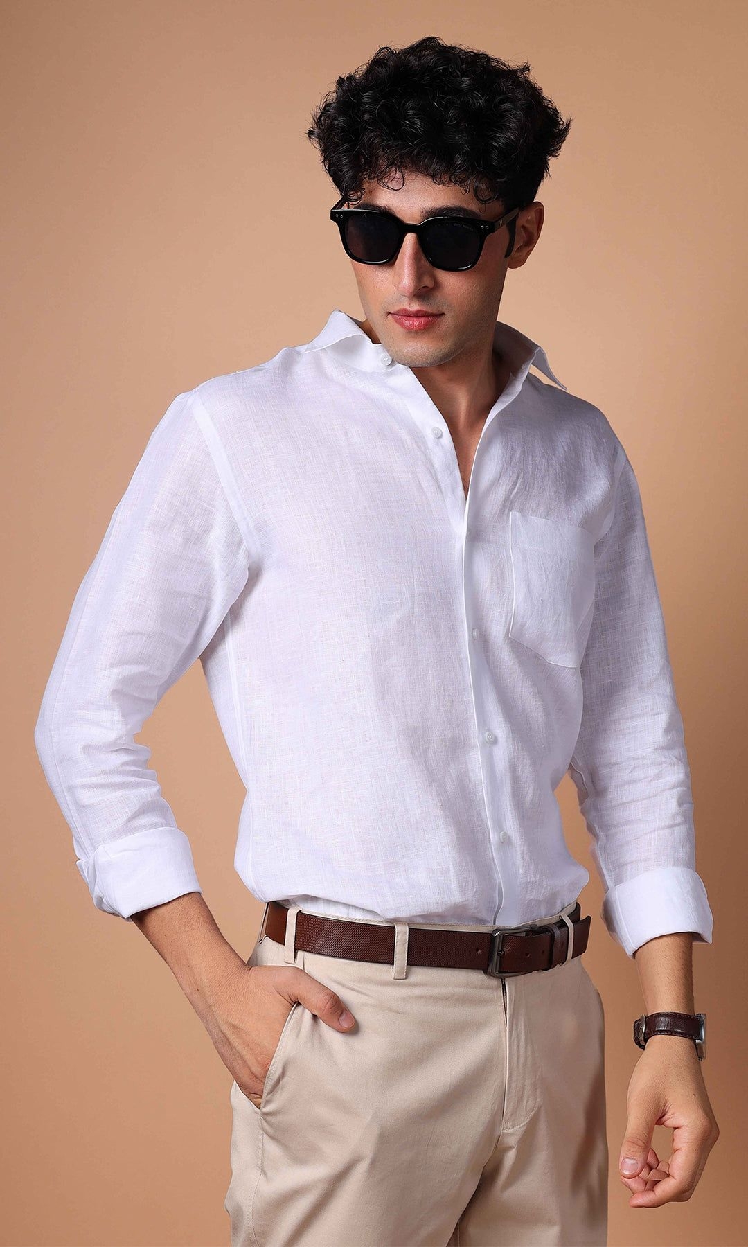 Classic White Pure Linen Shirt for Men