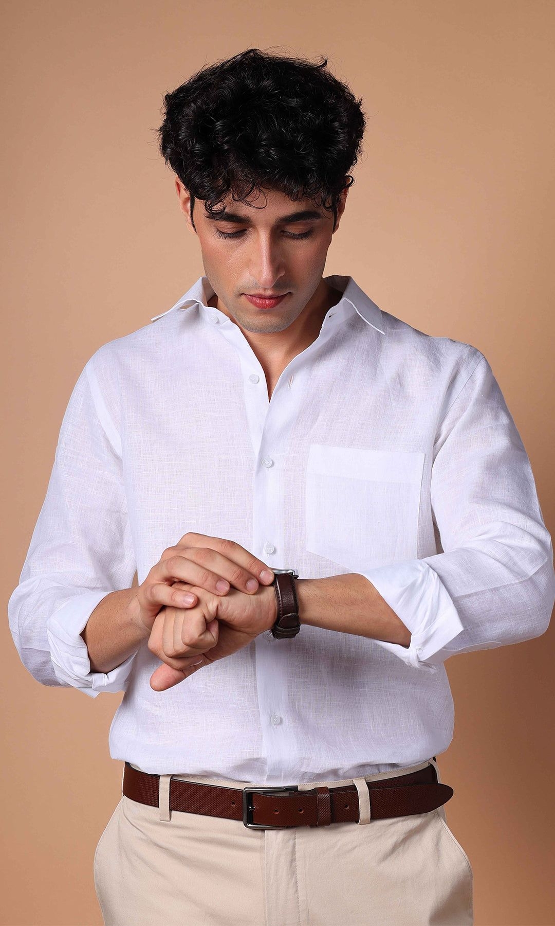 Classic White Pure Linen Shirt for Men