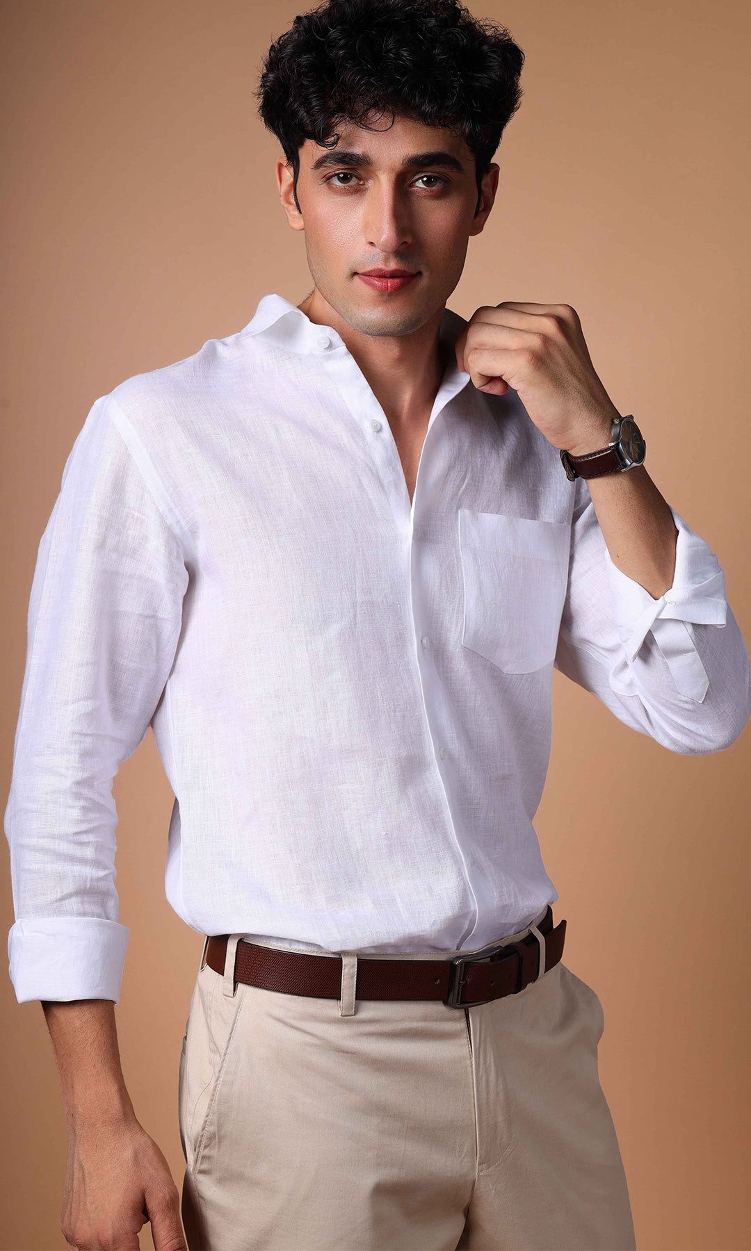 Classic White Pure Linen Shirt for Men