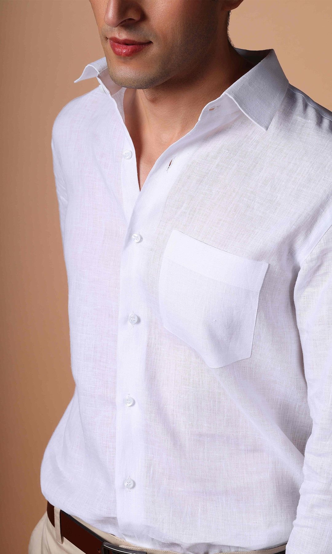 Classic White Pure Linen Shirt for Men