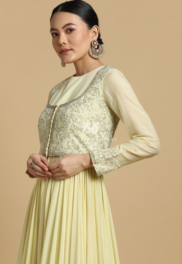 Mukaish & Chikankari Anarkali Mint