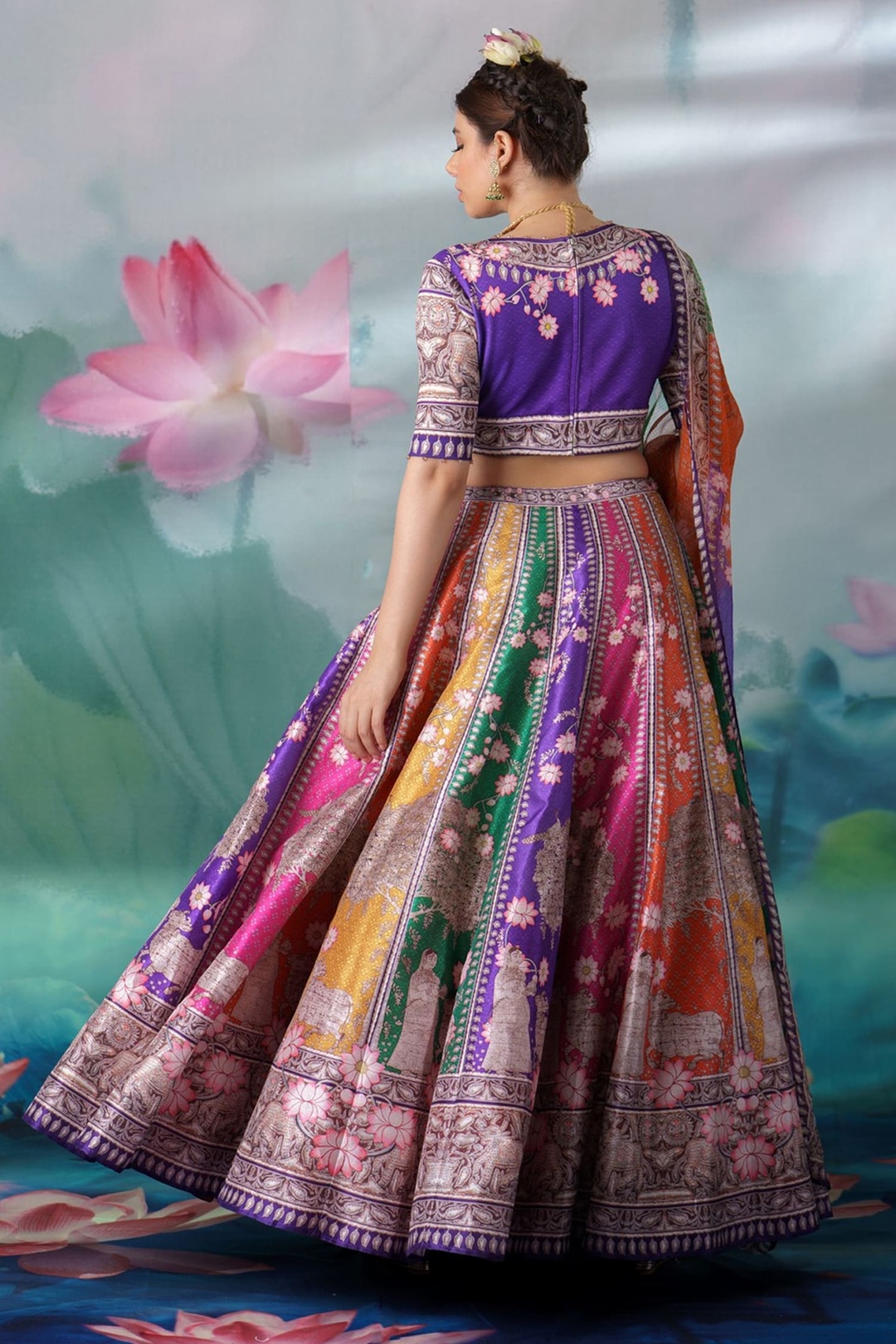 Color Blouse Lycra Printed Motifs V Leela Lehenga Set