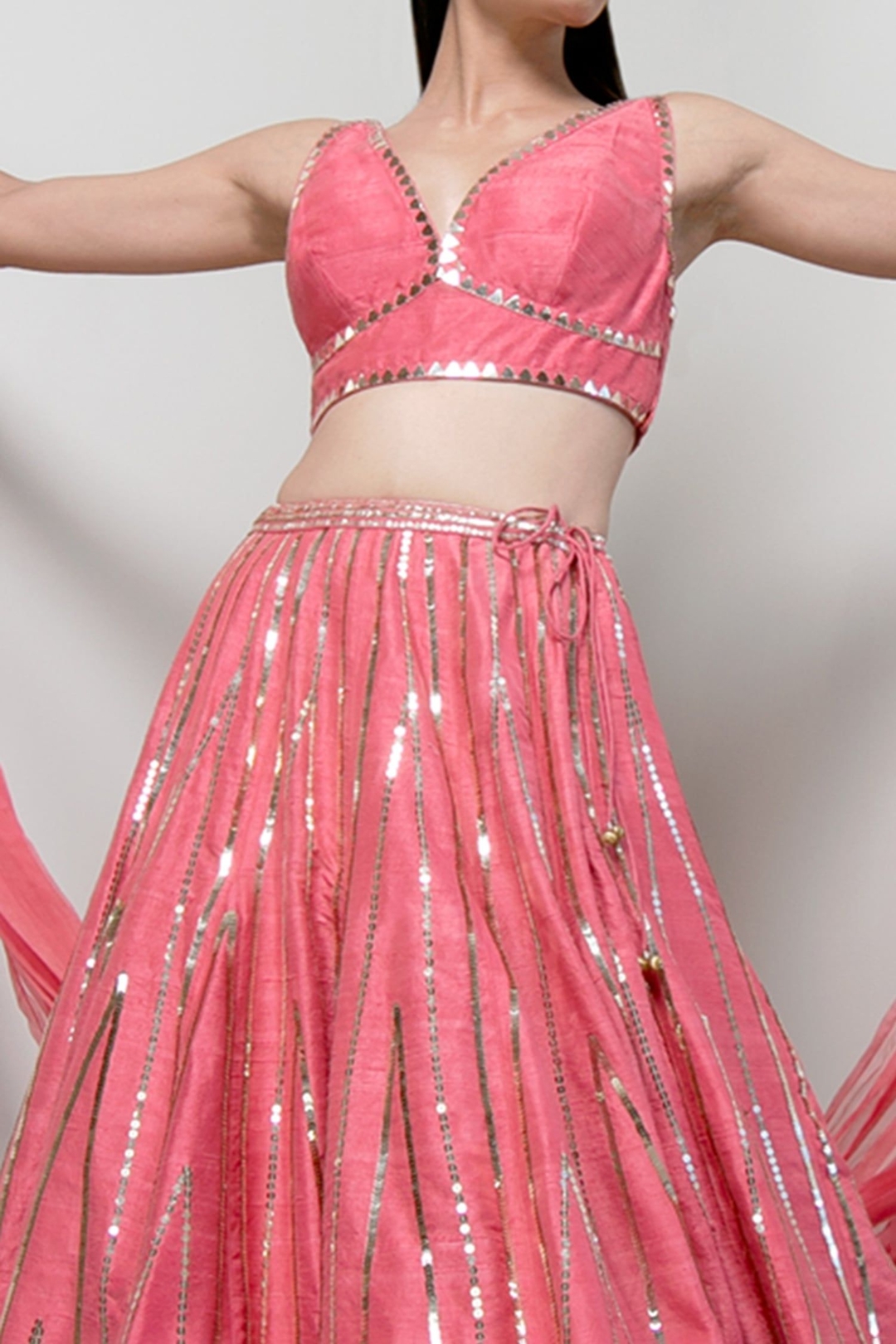 Pink Lehenga And Blouse Raw Silk Embroidery Sequins V Neck Bano Set