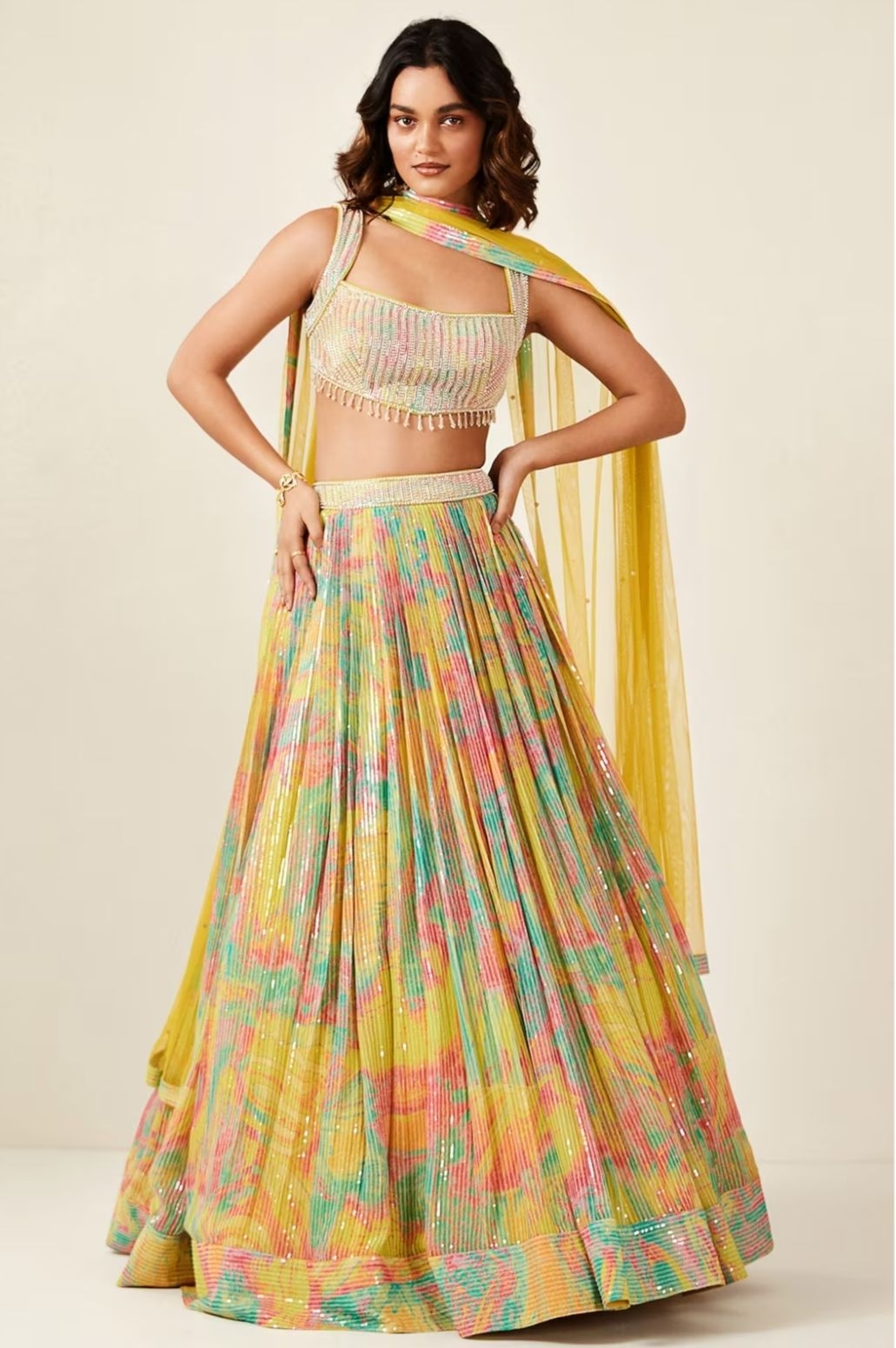 Multicoloured Printed Lehenga Set