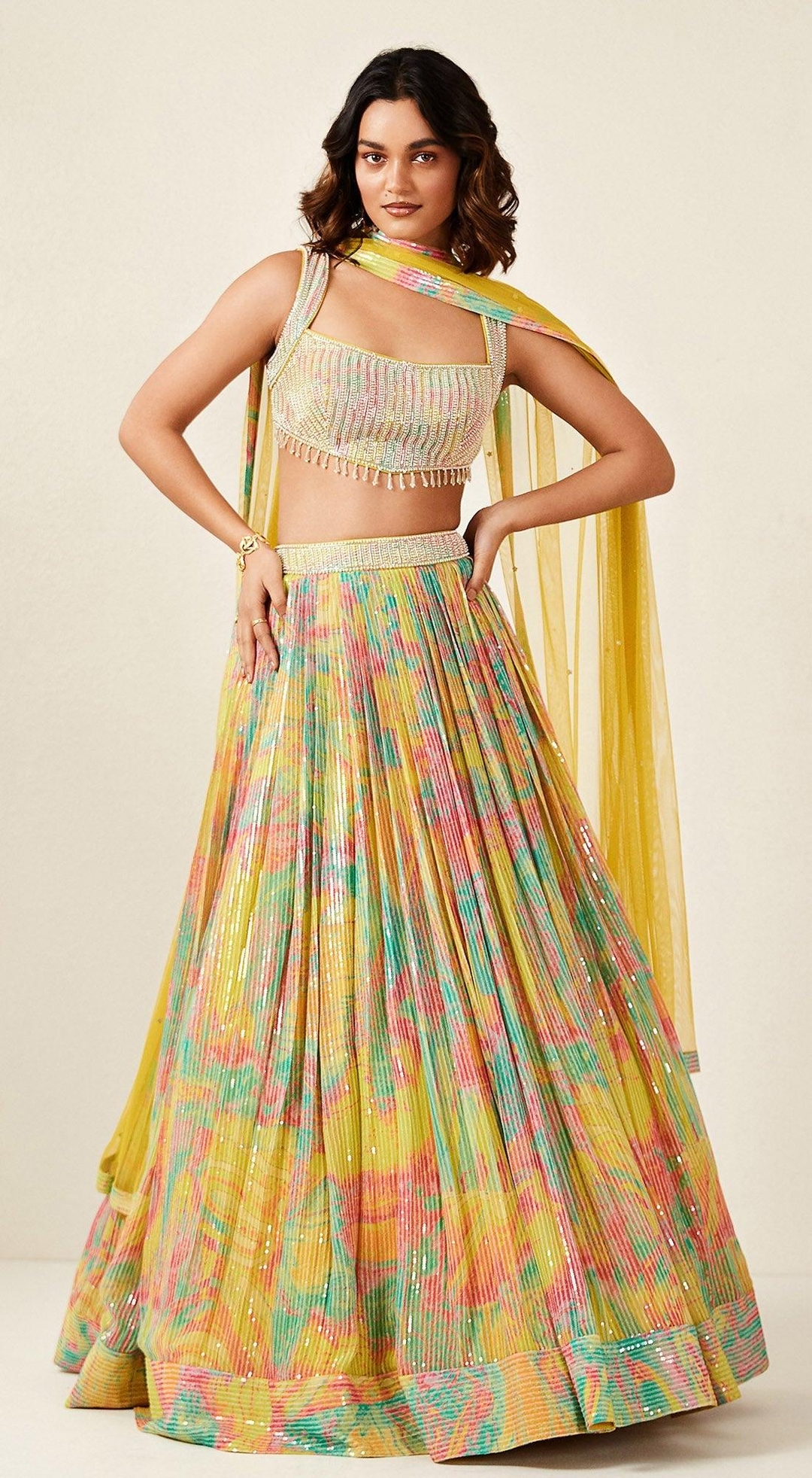 Multicoloured Printed Lehenga Set