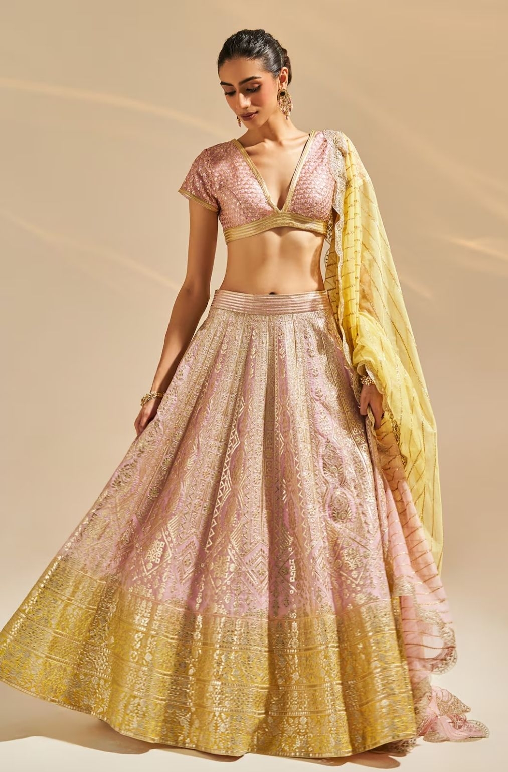 Pink Organza Lillian Floral Geometric Pattern Lehenga Set