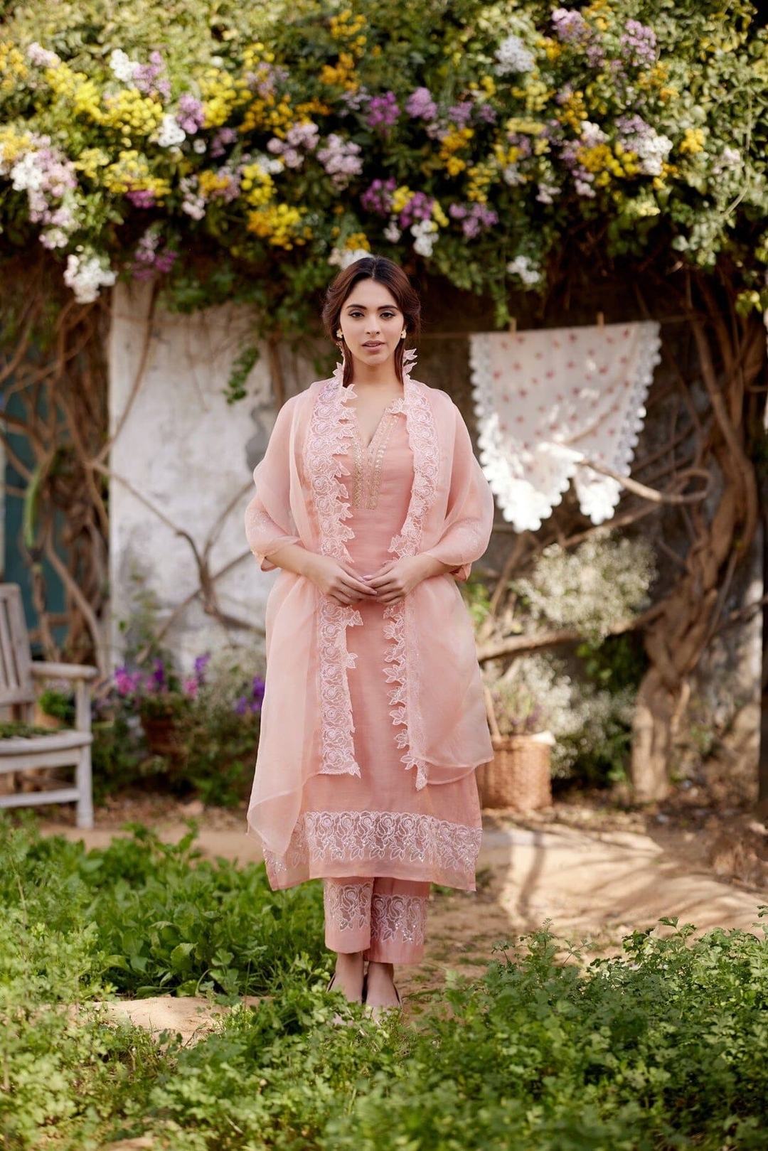 PINK CHERRY BLOSSOM fields- set of 3 ( kurta, pant & dupatta)