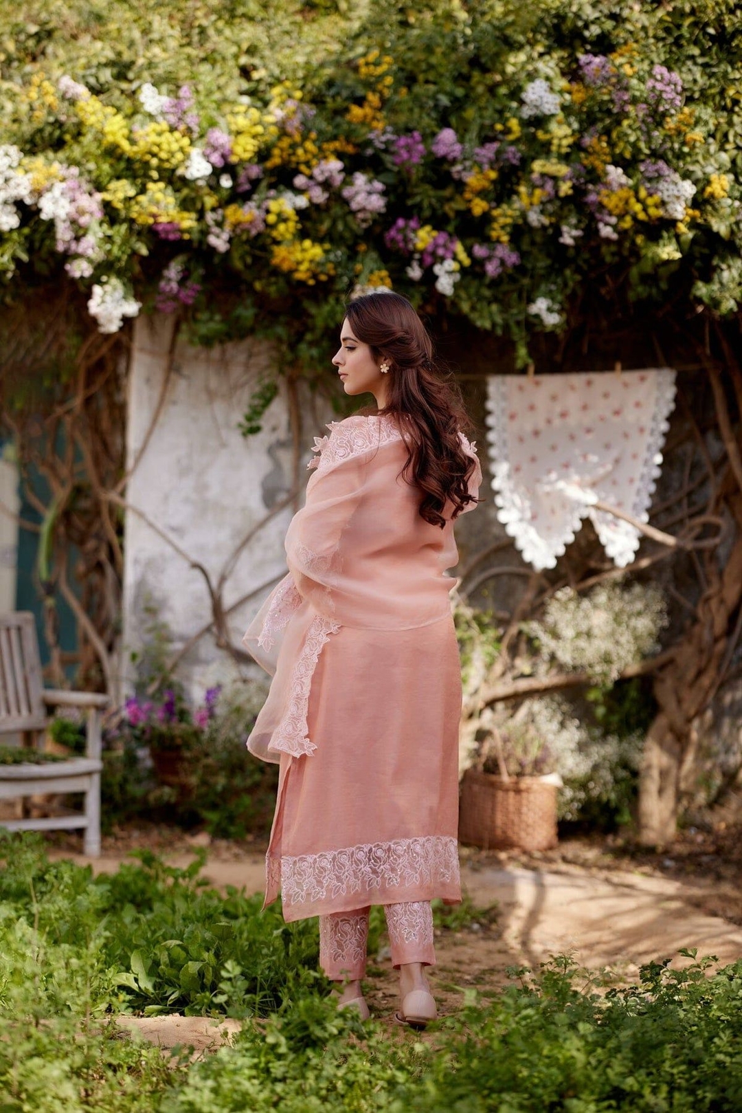 PINK CHERRY BLOSSOM fields- set of 3 ( kurta, pant & dupatta)