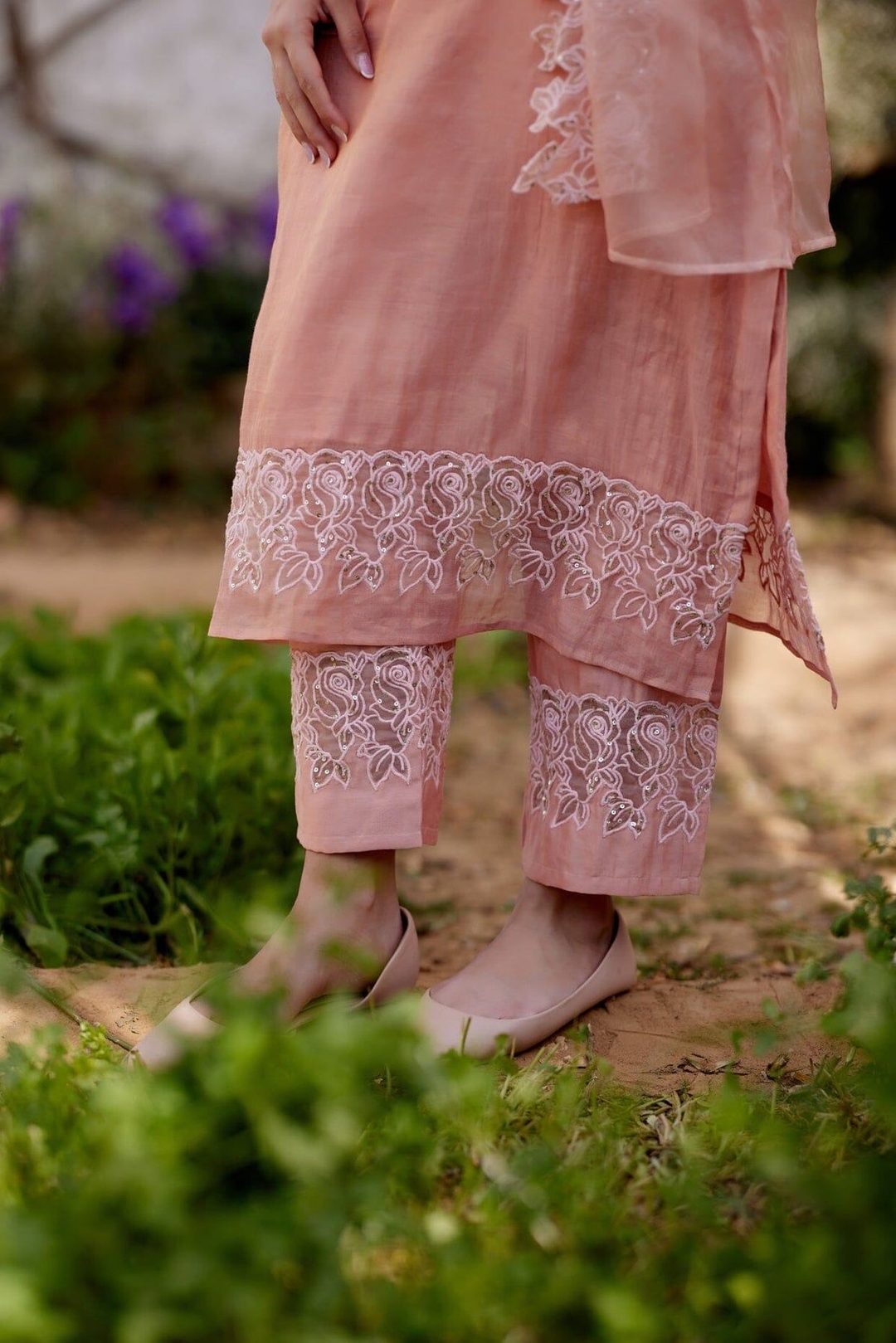 PINK CHERRY BLOSSOM fields- set of 3 ( kurta, pant & dupatta)