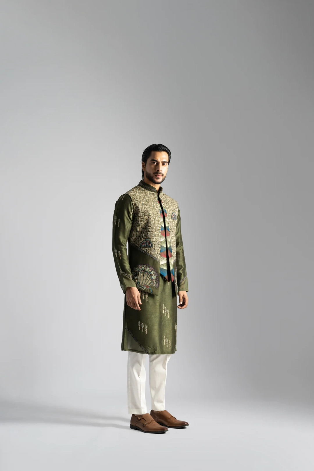 OLIVE GREEN EGYPTIAN SCRIPTURED NEHRU