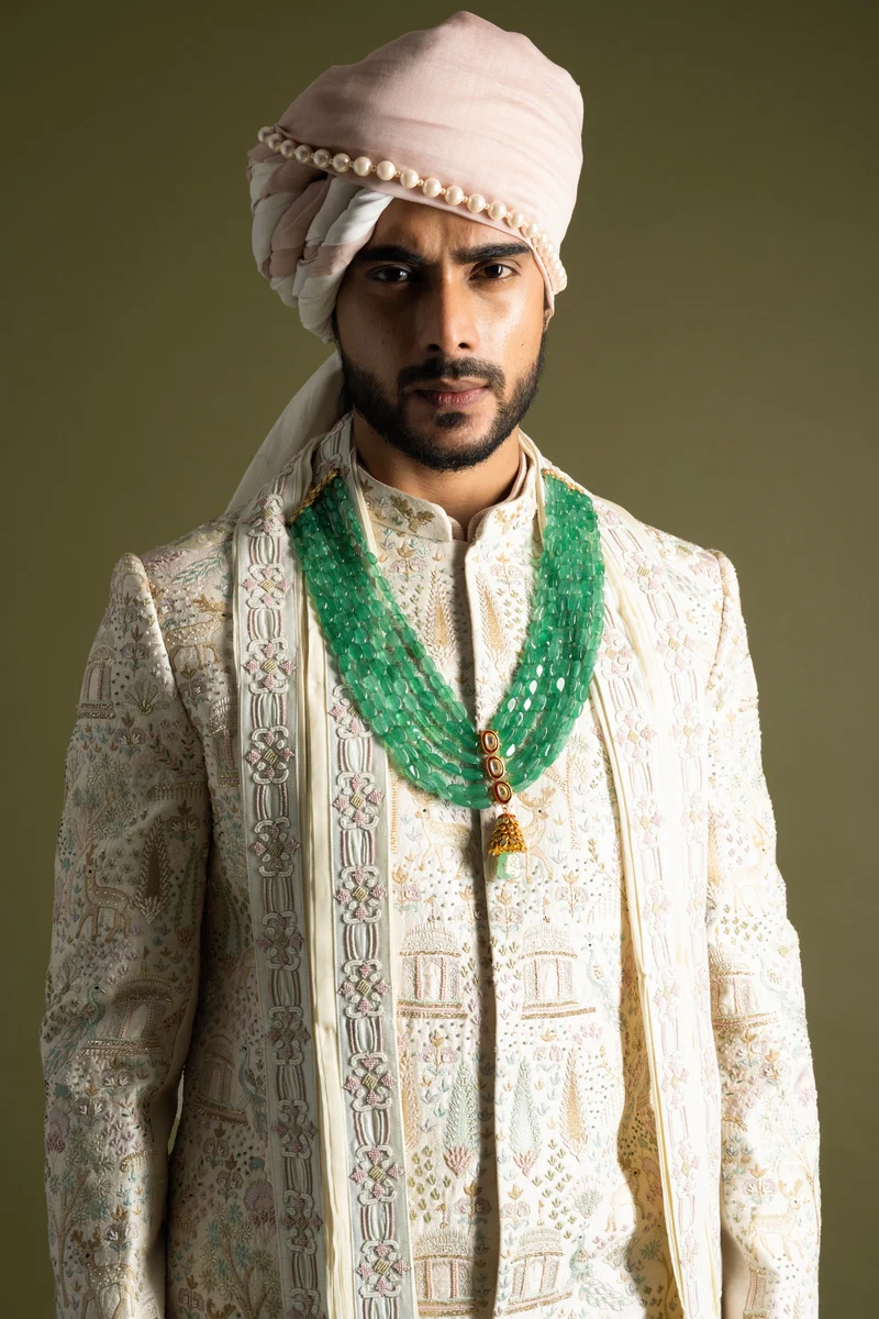 CREAM VRINDAVAN INSPIRED SHERWANI SET