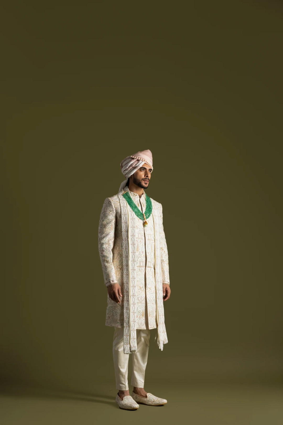 CREAM VRINDAVAN INSPIRED SHERWANI SET